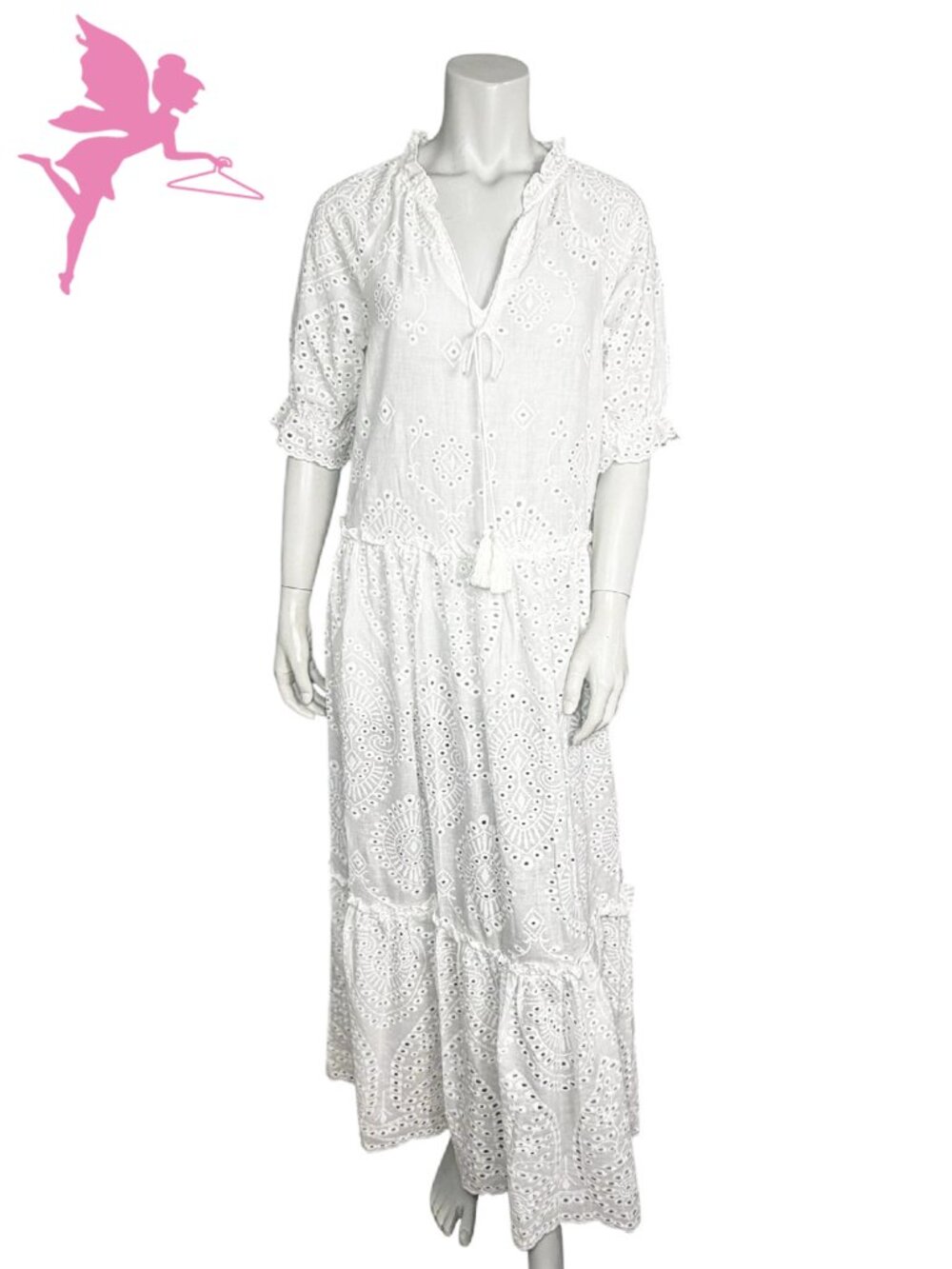 O.P.T. SUNDAYS White Eyelet Maxi Babydoll Boho Dress
